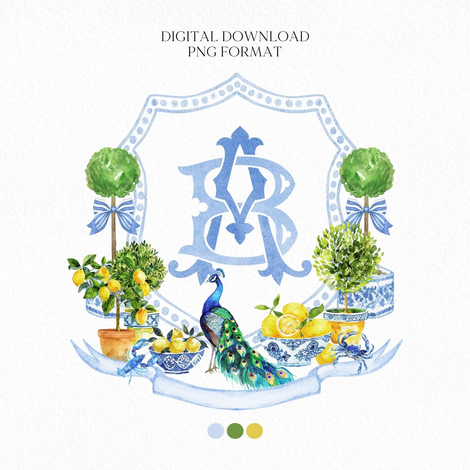 Mediterranean Tiles and Lemons Wedding Crest