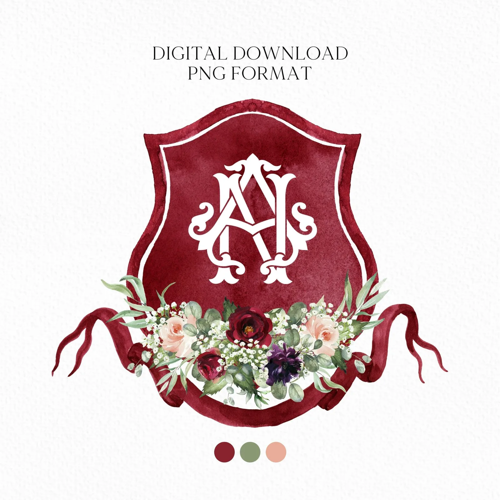Burgundy Blush Rustic Greenery Flower Wedding Crest