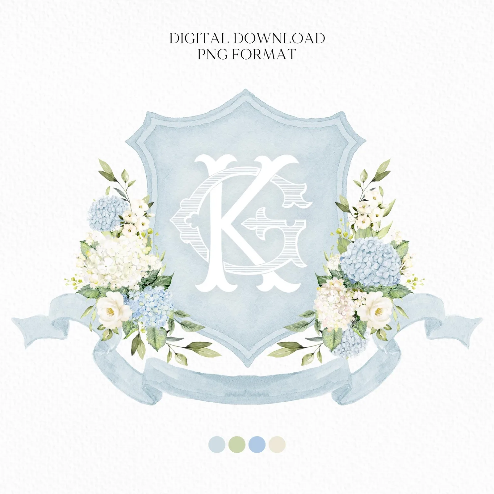 Hydrangea Flower Wedding Crest - Monogram Crest - Hydrangea Floral Luxury Watercolor Wedding Crest - Romantic Wedding Crest- Boho Hydrangea