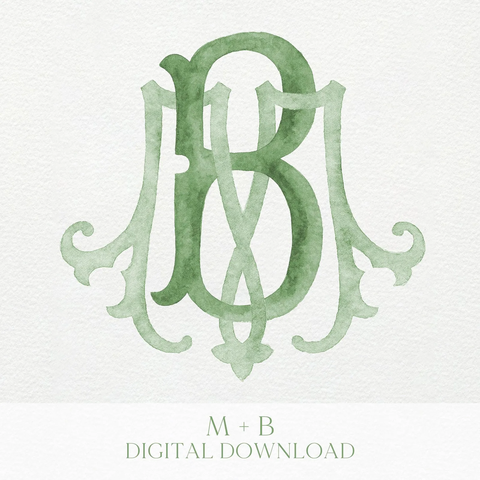 Watercolor Wedding Monogram – Classic MB Letter Crest (Digital Download)