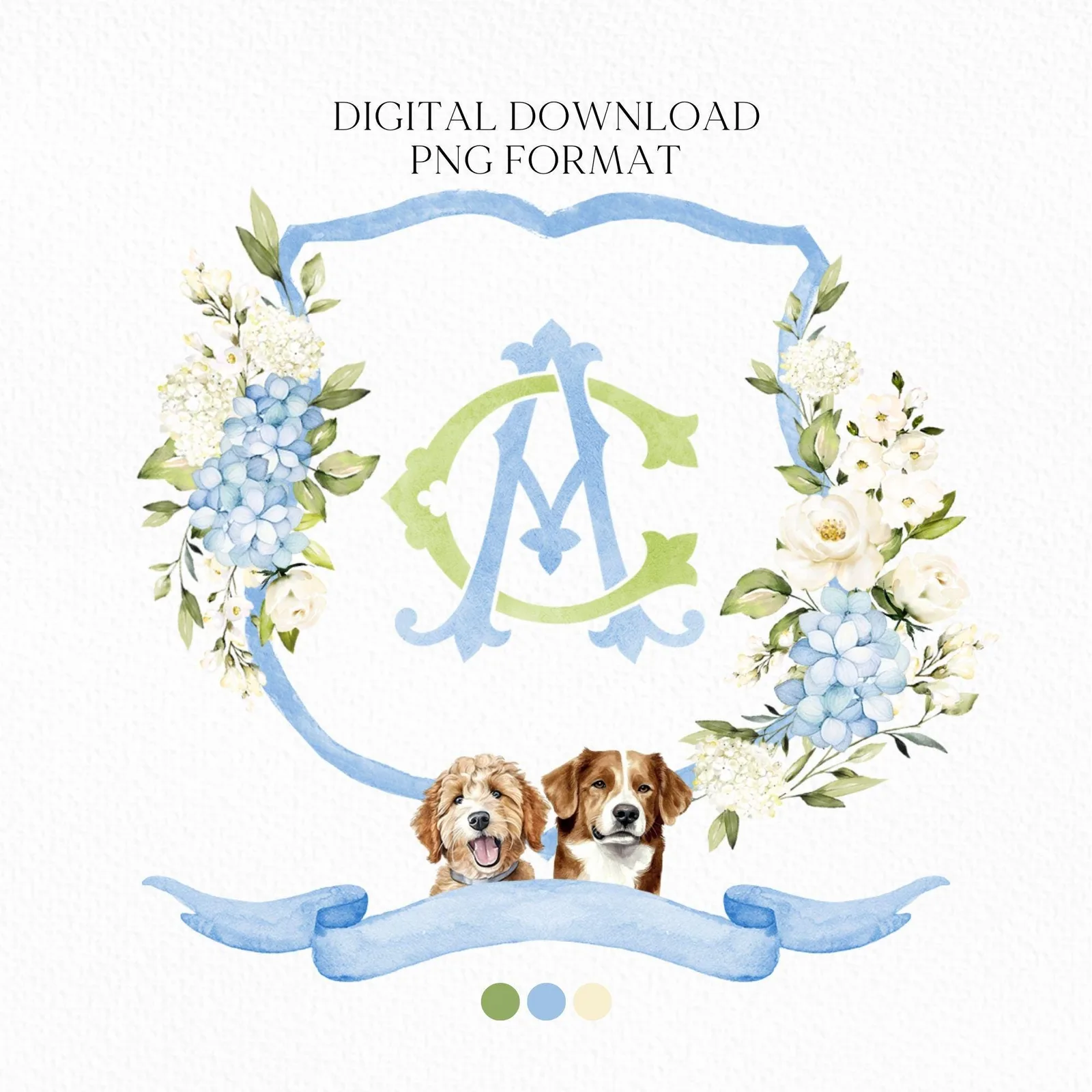 Hydrangea Flower Wedding Crest - Monogram Crest - Hydrangea Floral Luxury Watercolor Wedding Crest - Romantic Wedding Crest- Boho Hydrangea