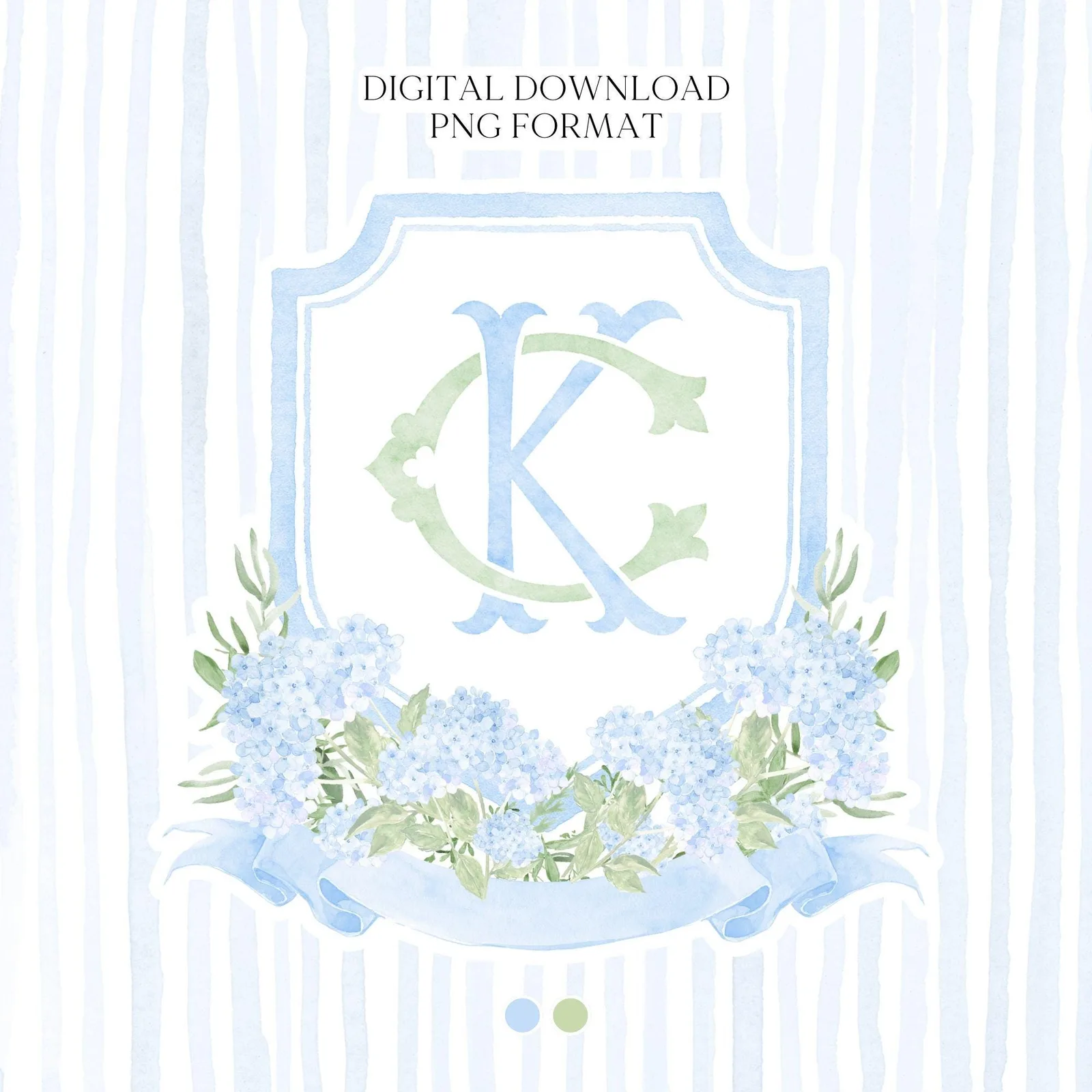 Watercolor Hydrangea Wedding Crest – Light Blue Floral Monogram (Digital Download)