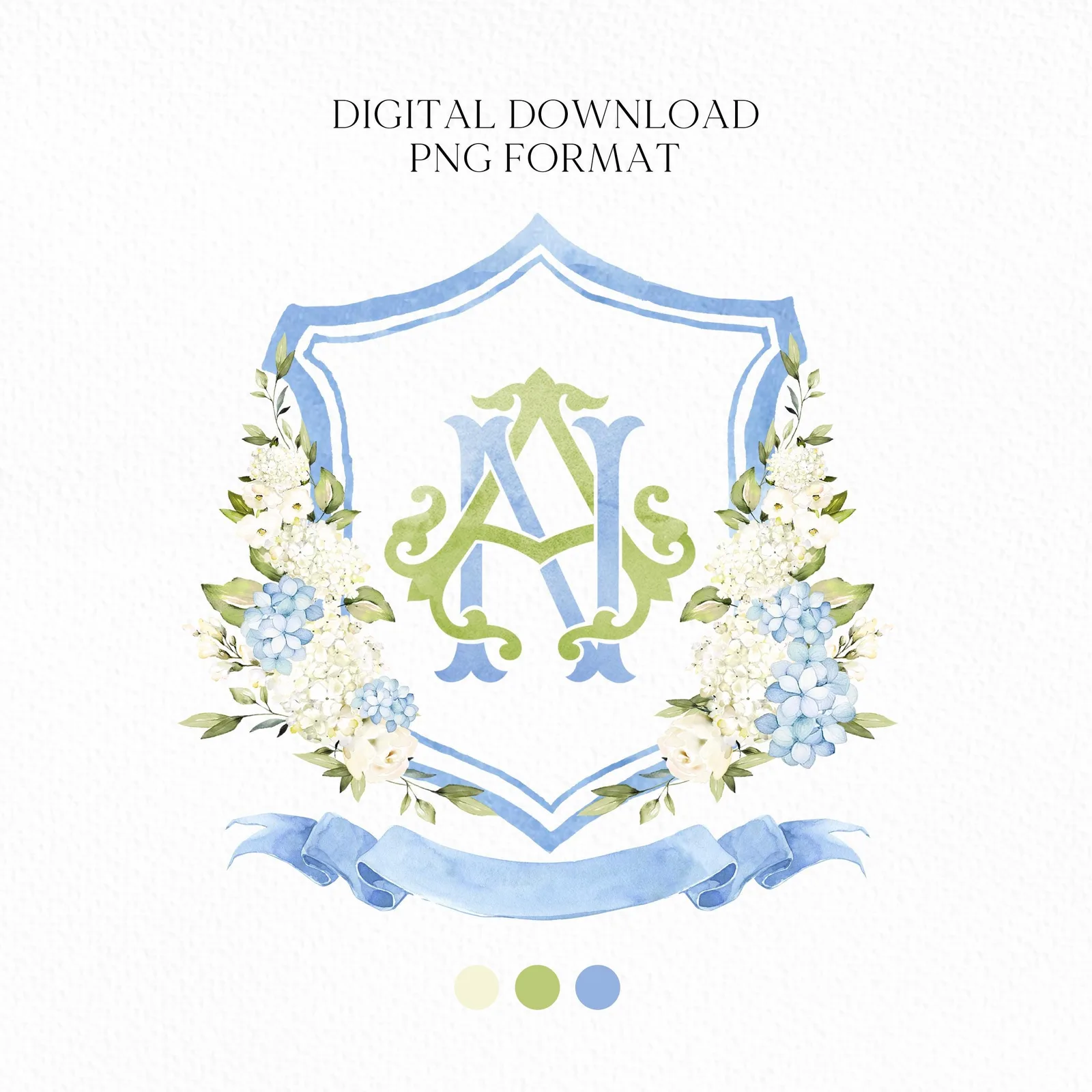 Hydrangea Flower Wedding Crest - Monogram Crest - Hydrangea Floral Luxury Watercolor Wedding Crest - Romantic Wedding Crest- Boho Hydrangea