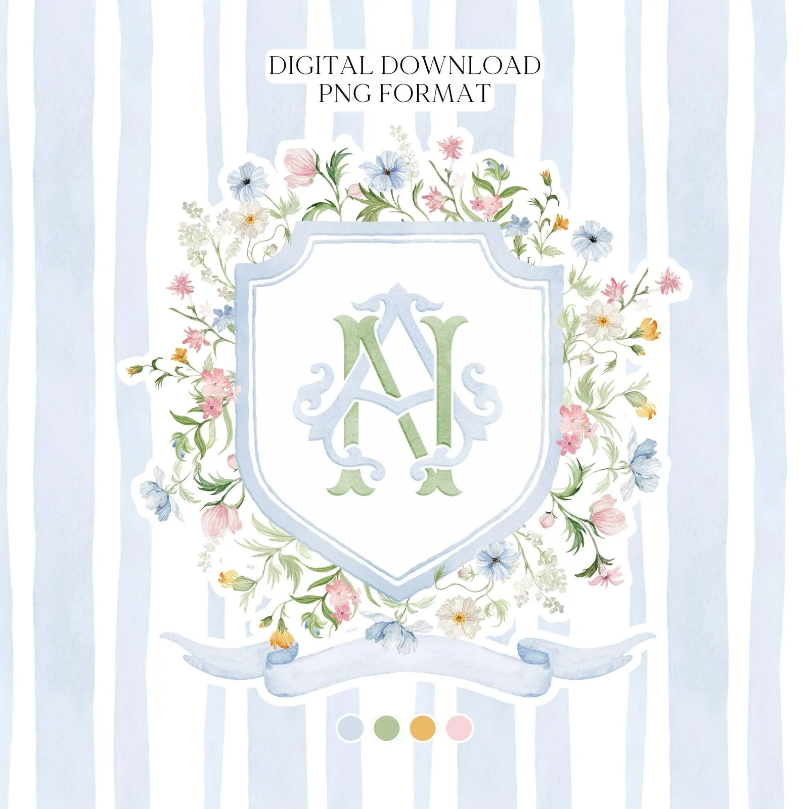 Watercolor Garden Floral Colorful Watercolor Wedding Crest - Monogram Crest - Floral Watercolor Wedding Crest - Romantic Wedding Crest