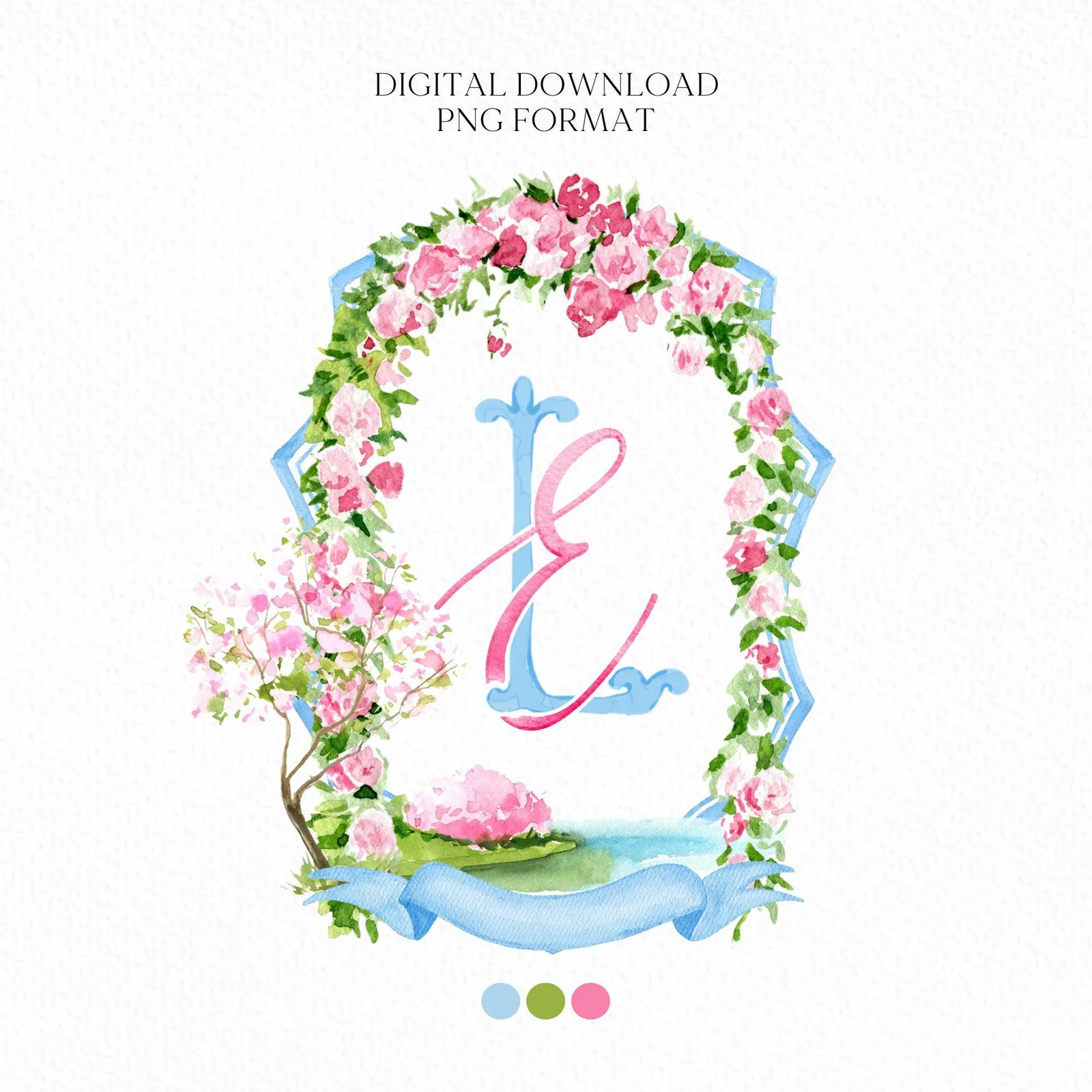 Blossom Tree Floral Garden Watercolor Flower Wedding Crest