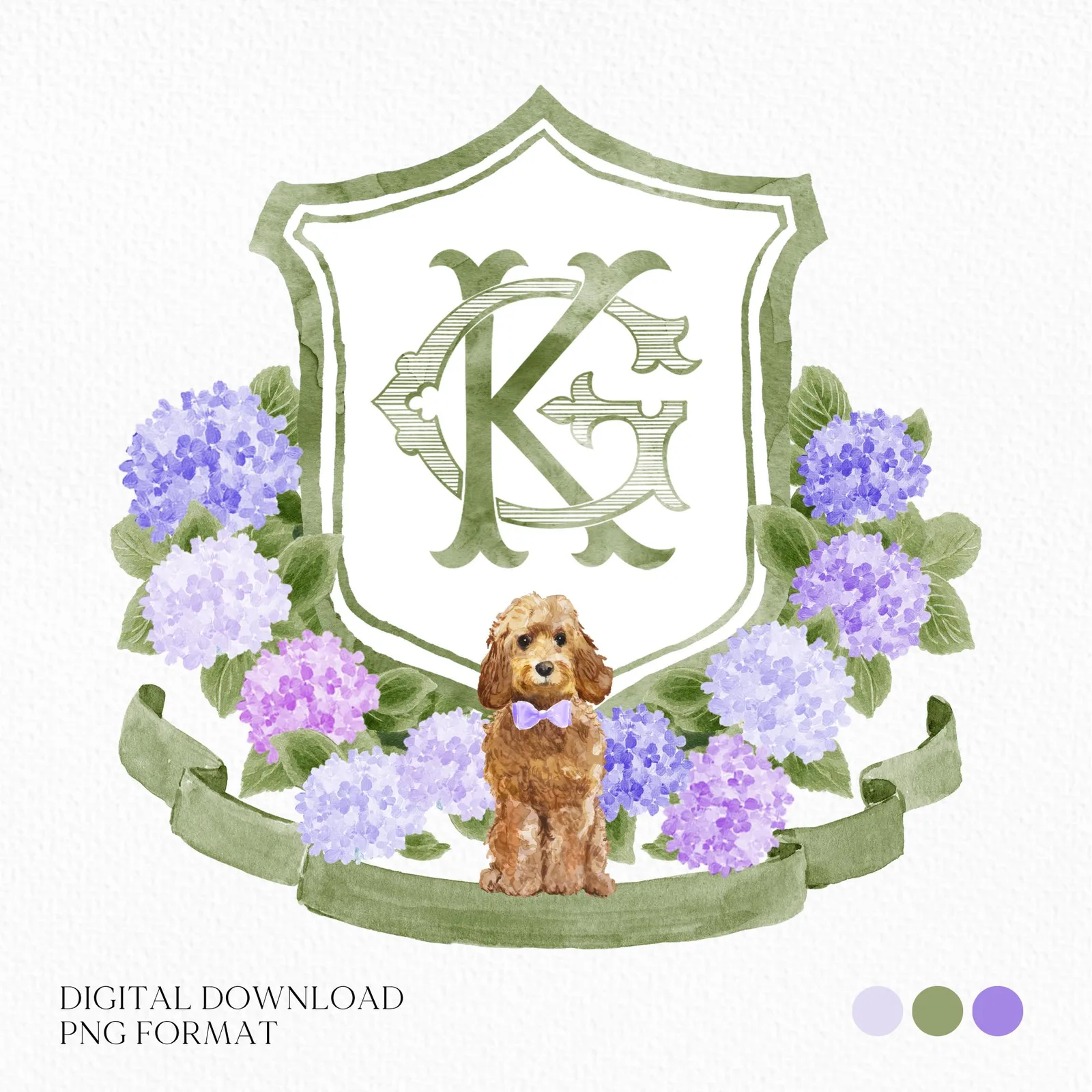 Blue, Pink & Purple Hydrangea Flower Wedding Crest