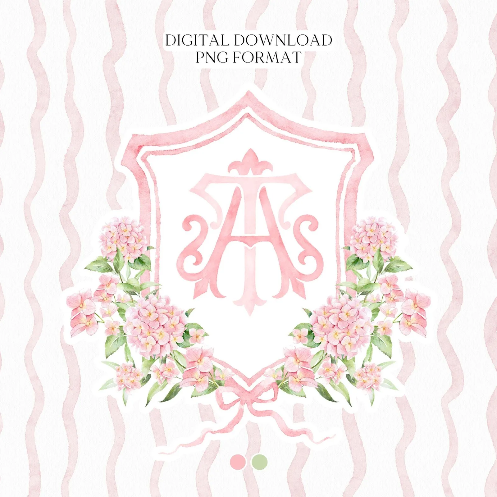 Pink Hydrangea Flower Wedding Crest - Monogram Crest - Light Pink Hydrangea Floral Luxury Watercolor Wedding Crest - Romantic Wedding Crest