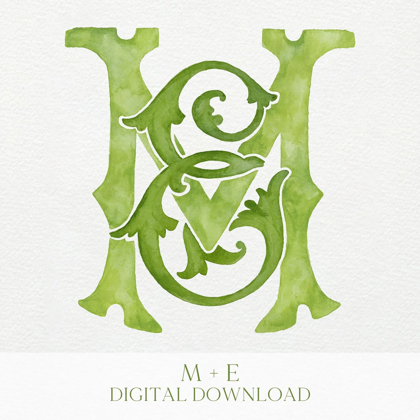 Watercolor Wedding Monogram – ME/EM Initial Crest (Digital Download)