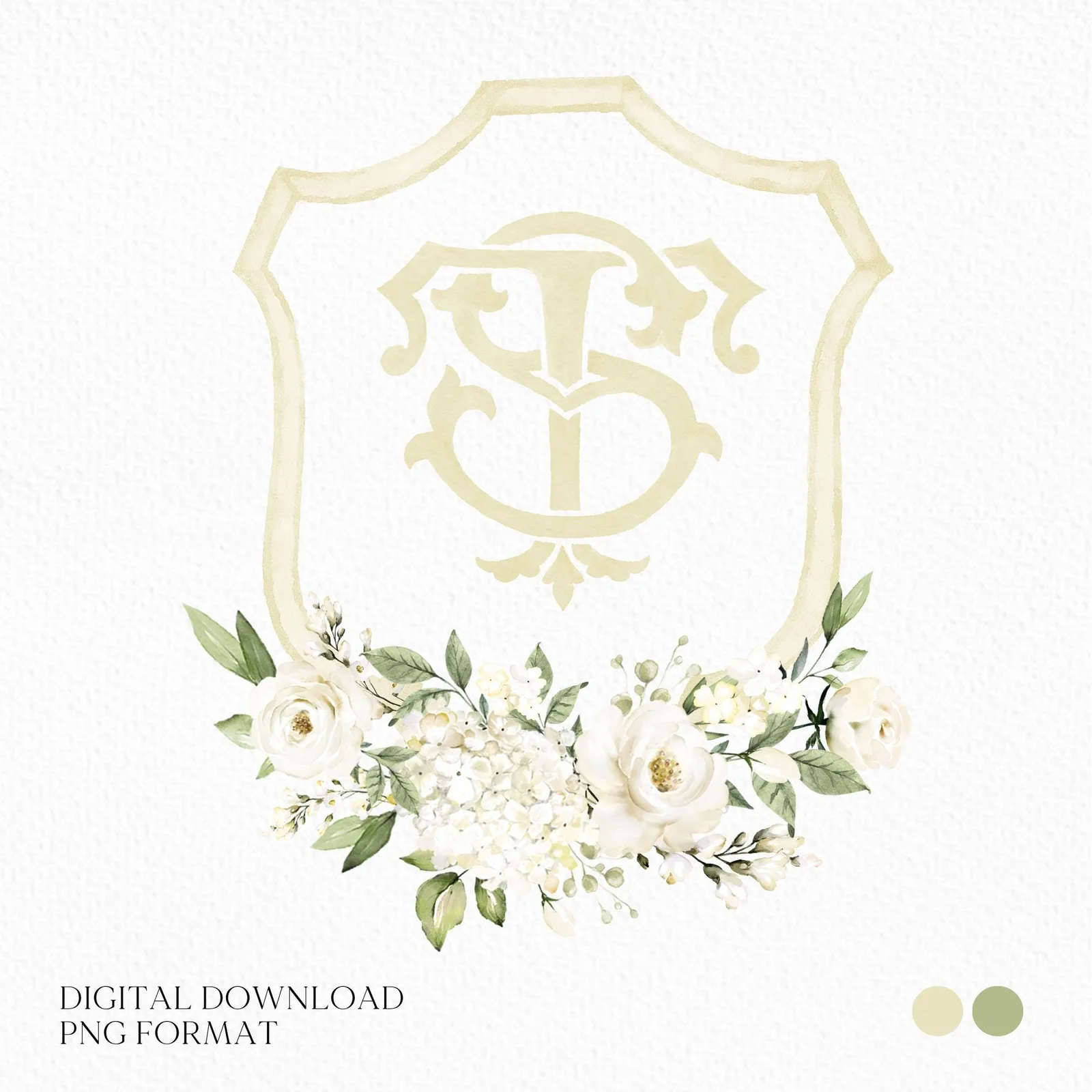 White Rose Greenery White Flower Wedding Crest