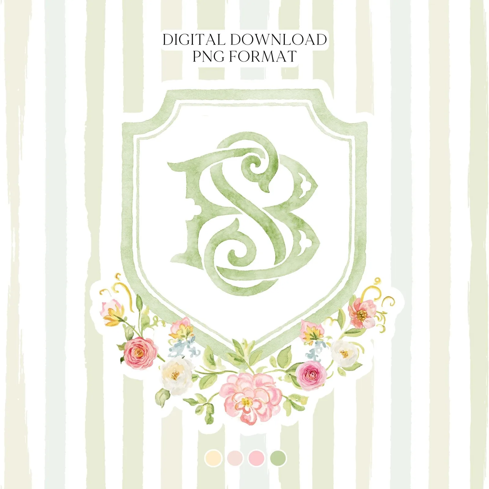 Wildflowers Bright Floral Colorful Watercolor Wedding Crest - Monogram Crest - Floral Watercolor Wedding Crest - Romantic Wedding Crest