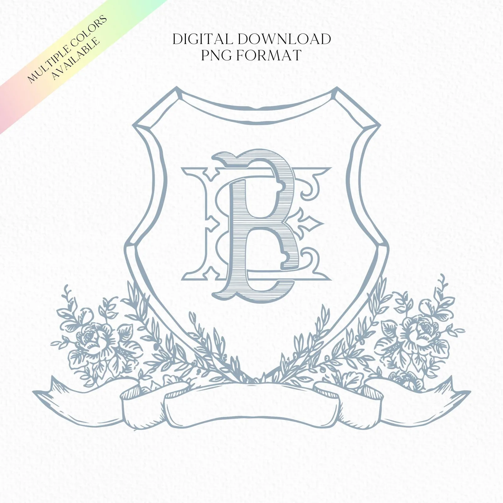 Vintage Blue Botanicals Flower Crest - Monogram Crest