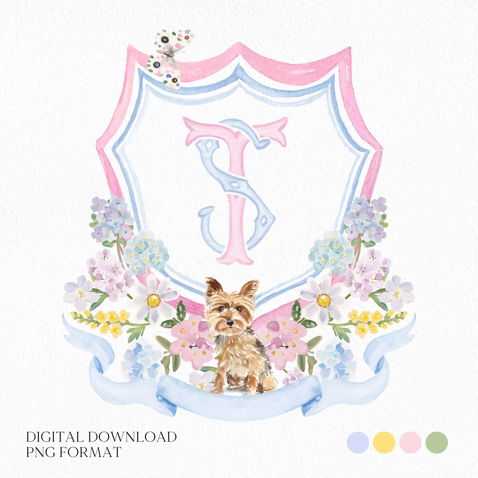 soft watercolor Tones Flower Wedding Crest Watercolor - Monogram Crest