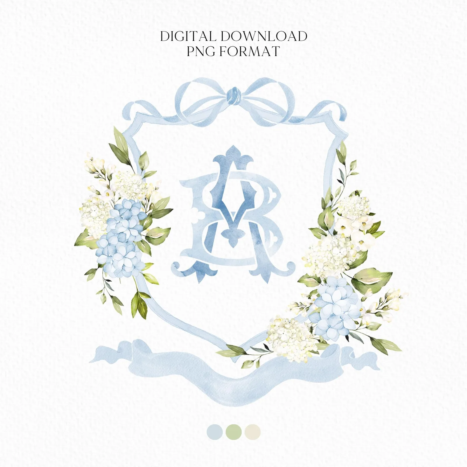Hydrangea Flower Wedding Crest - Monogram Crest