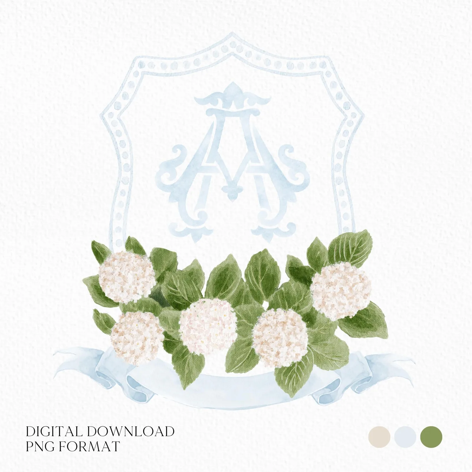 Hydrangea White Flower Wedding Crest - Monogram Crest