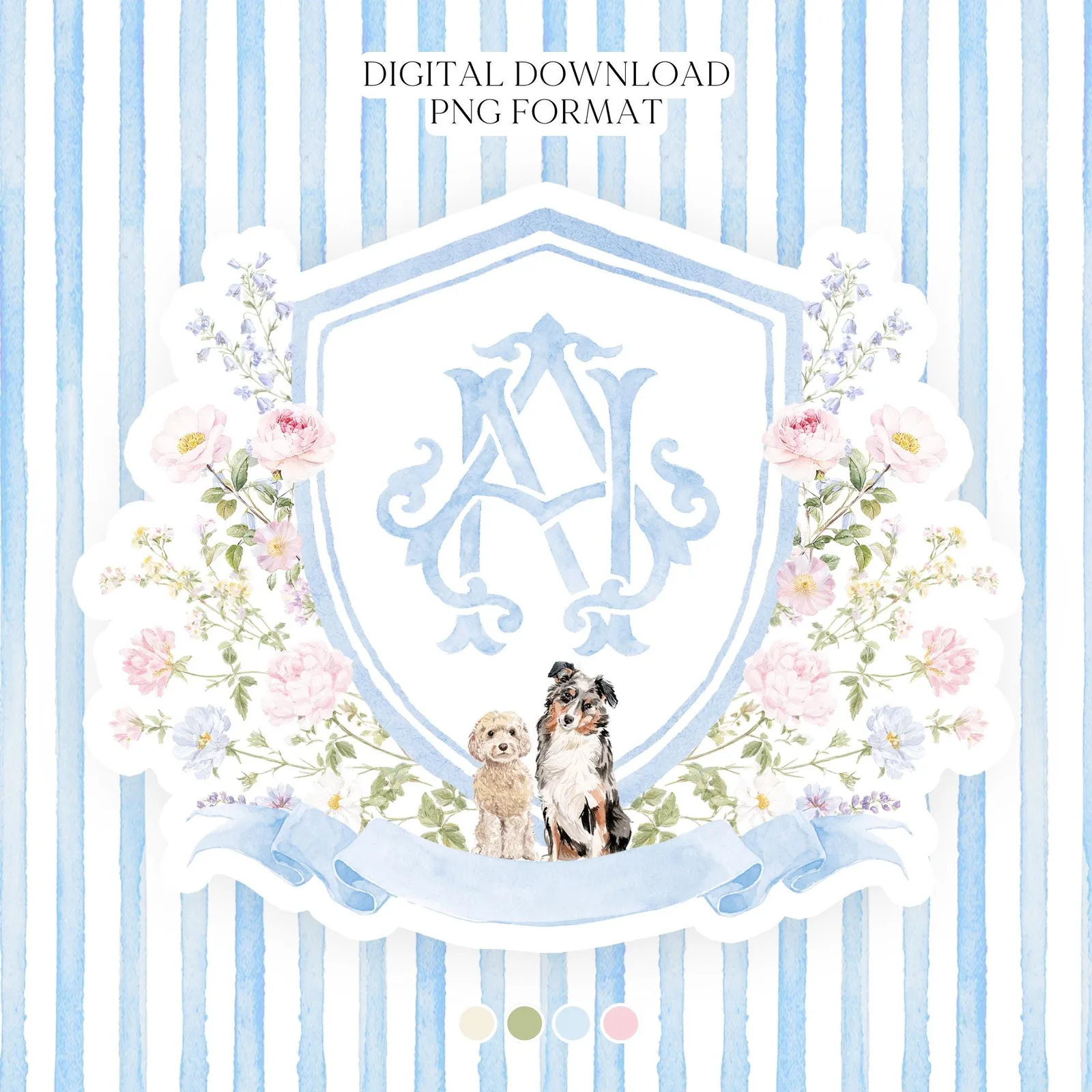Wildflowers Bright Floral Colorful Watercolor Wedding Crest - Monogram Crest - Pastel Floral Watercolor Crest - Romantic Wedding Crest