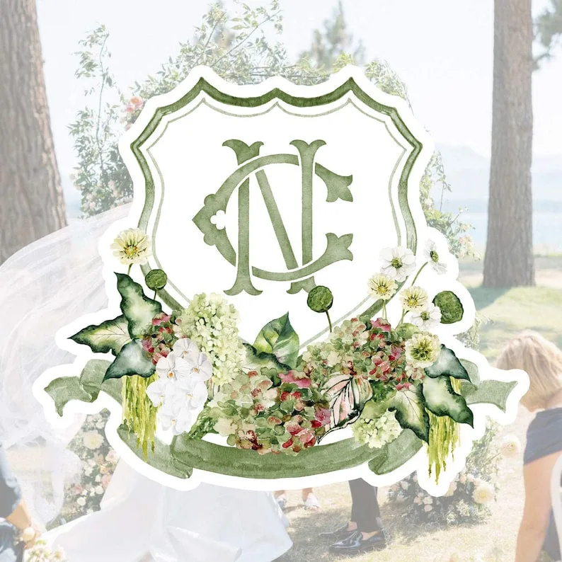Green Hydrangea Flower Wedding Crest