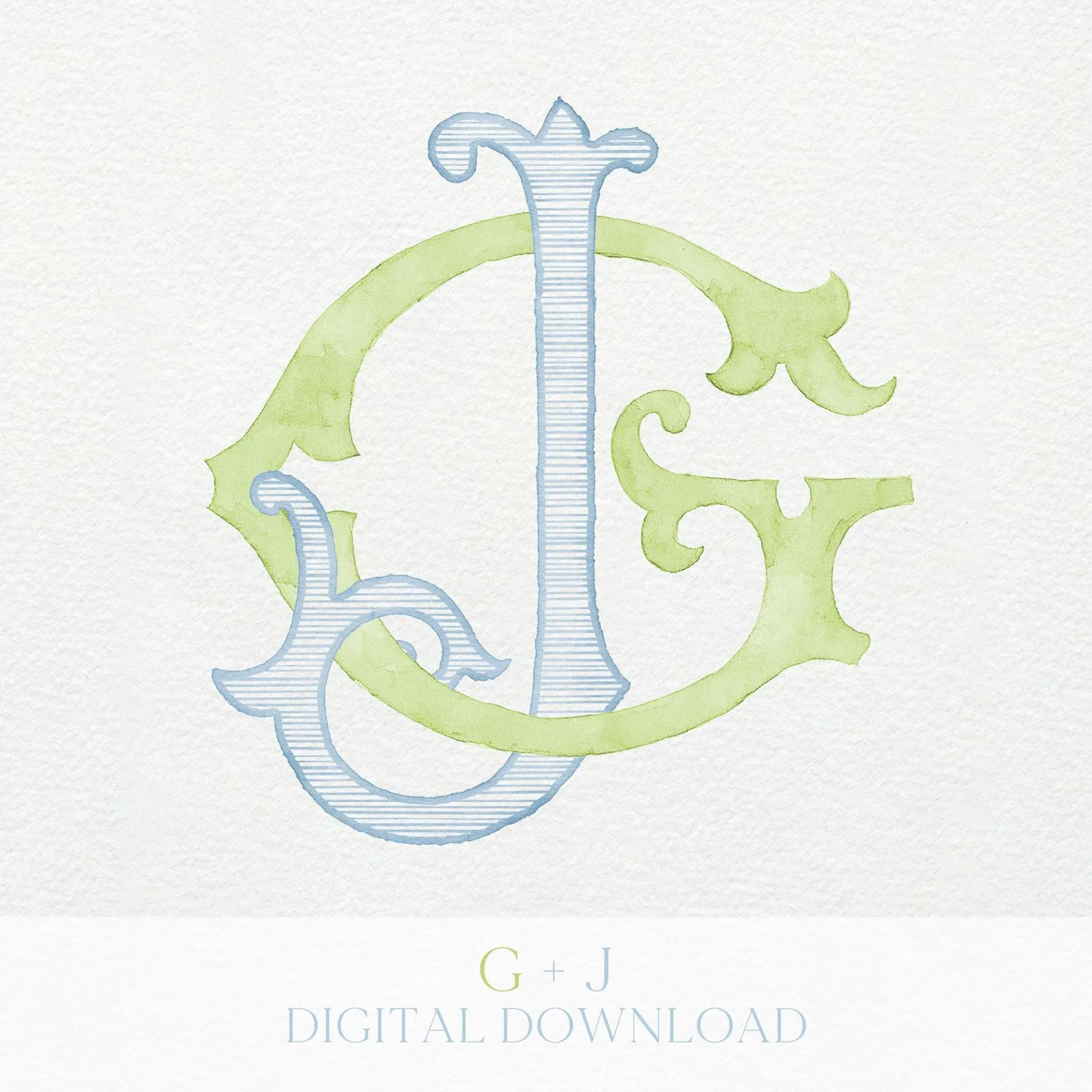 Watercolor Wedding Monogram – JG Initial Crest (Digital Download)