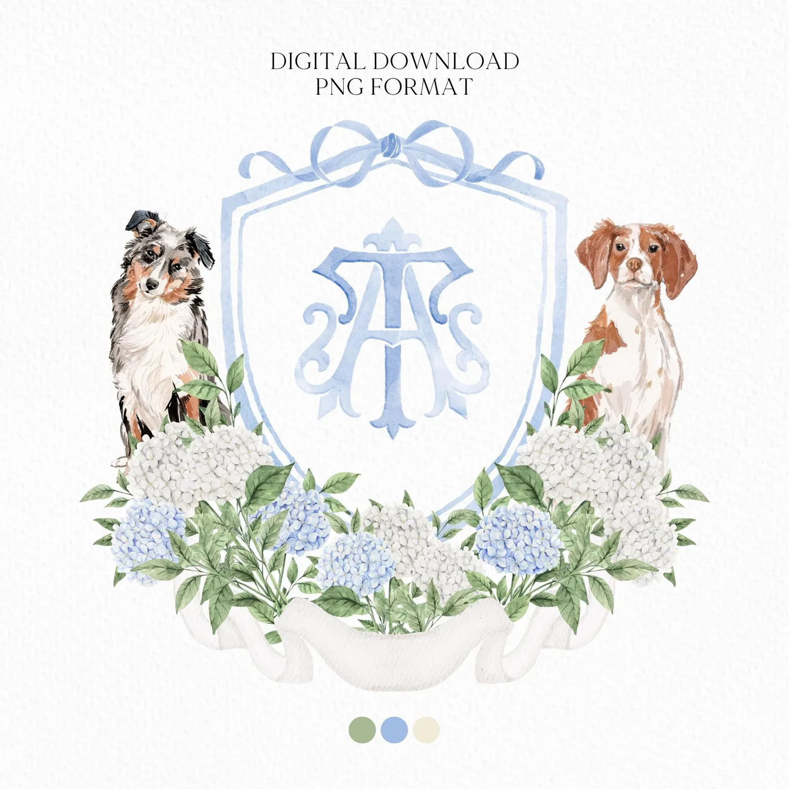 Blue White Hydrangea Flower Wedding Crest - Monogram Crest