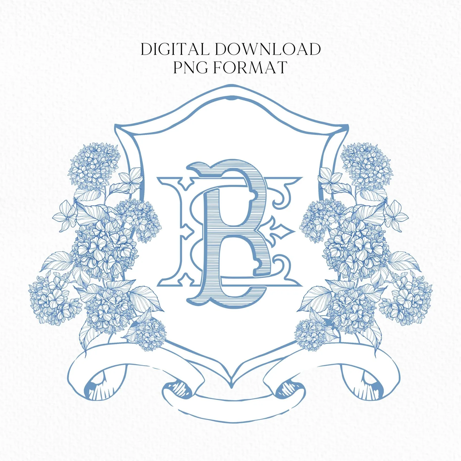 Vintage Hydrangea Flower Wedding Crest - Monogram Crest - Hydrangea Floral Luxury Line art Wedding Crest - Romantic Wedding Crest
