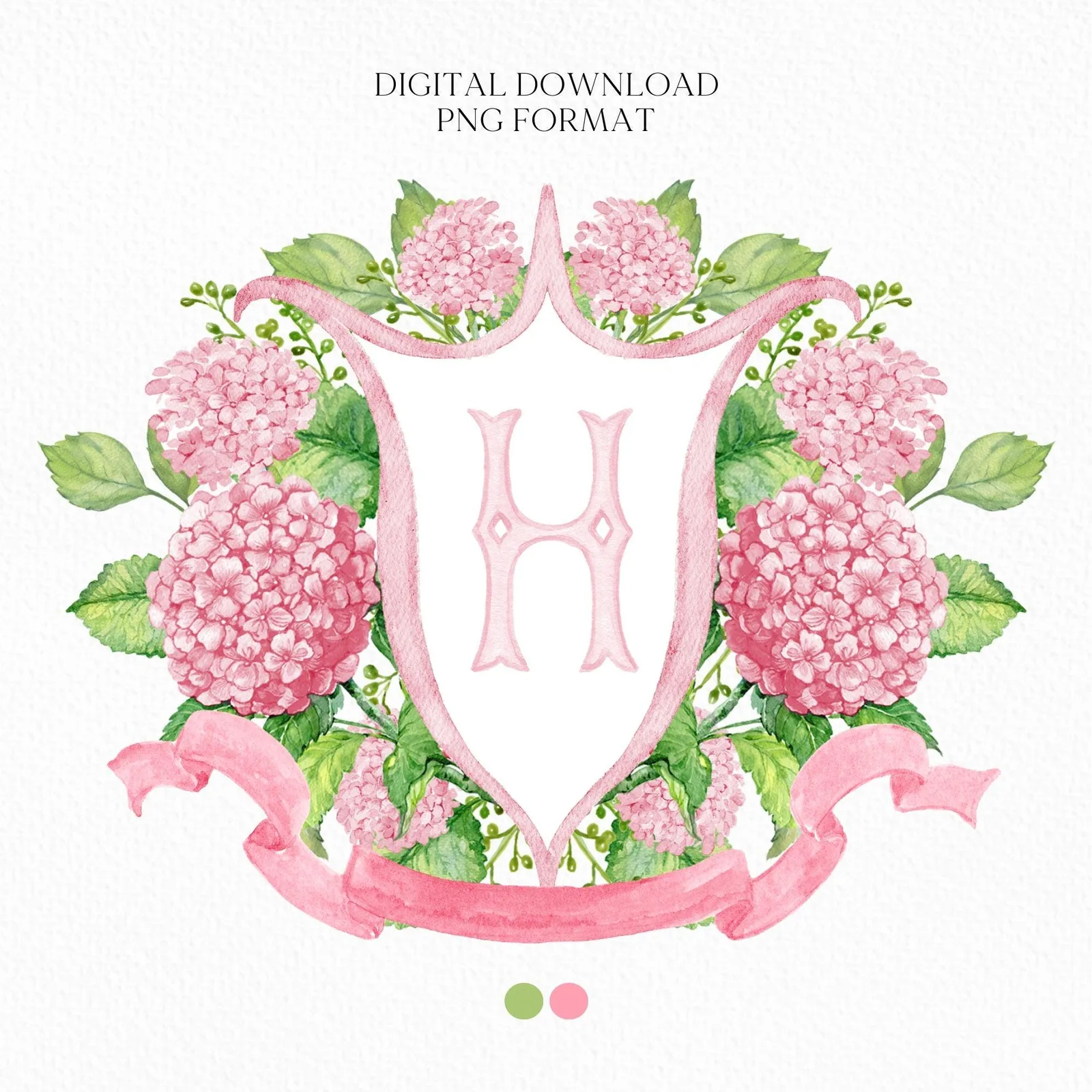 Pink Hydrangea Flower Wedding Crest - Monogram Crest