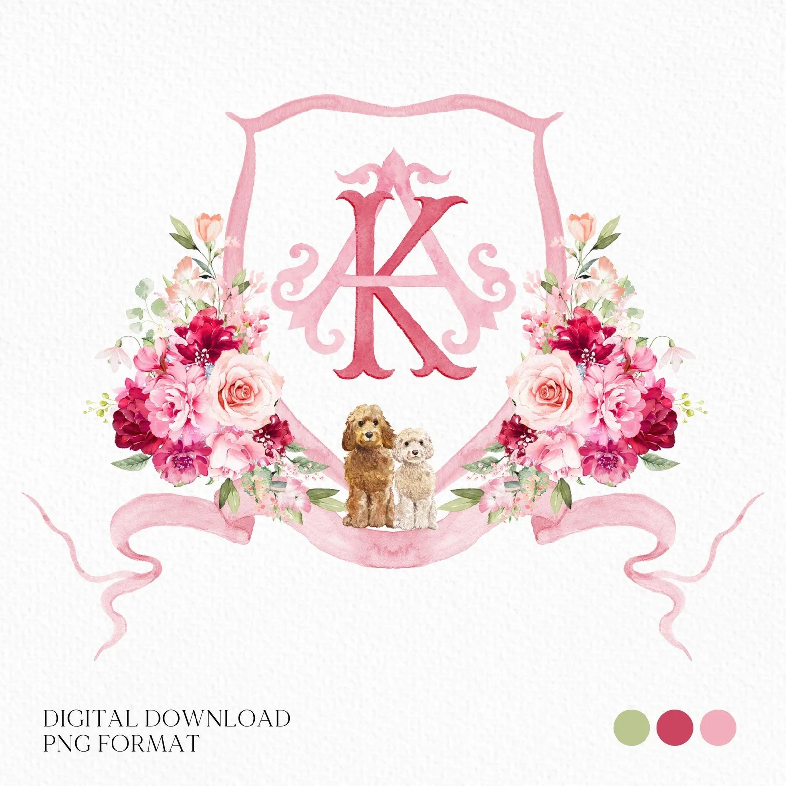 Hot Pink Flower Wedding Crest - Monogram Crest