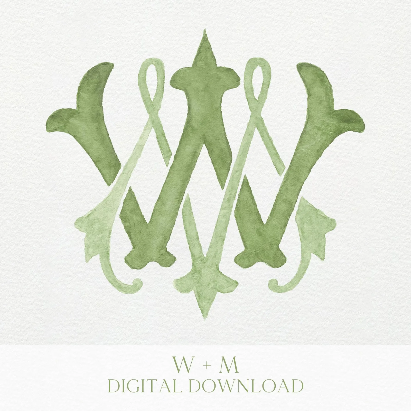 Watercolor Wedding Monogram – WM/MW Classic Design (Digital Download)