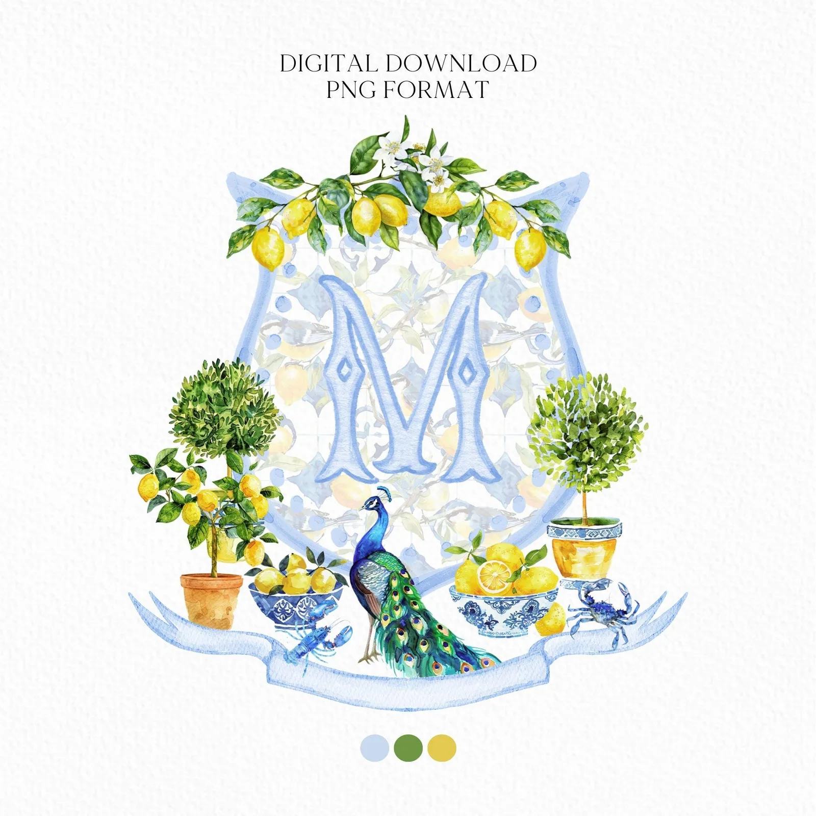 Mediterranean Tiles and Lemons Wedding Crest