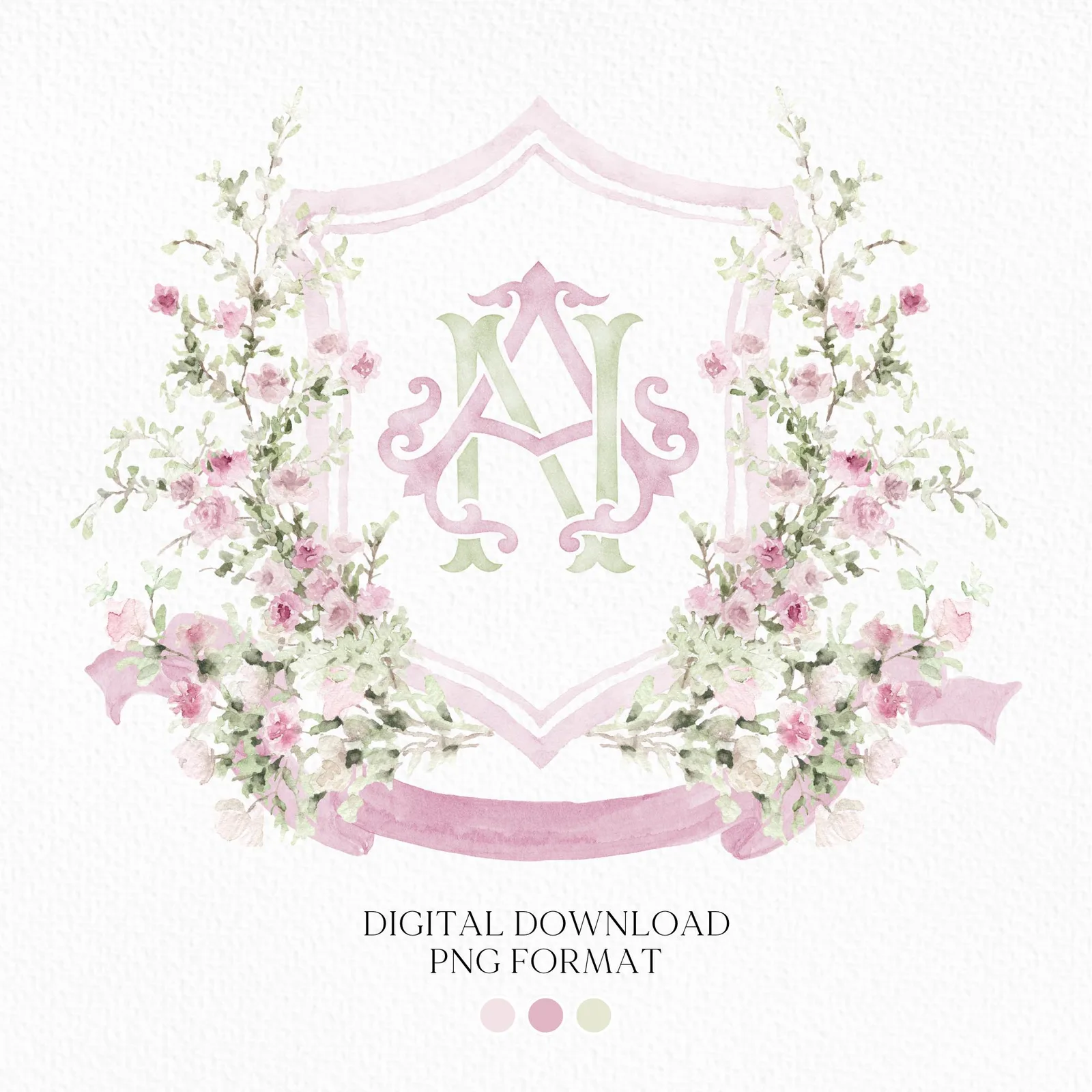 Watercolor Garden Floral Colorful Watercolor Wedding Crest - Monogram Crest - Floral Watercolor Wedding Crest - Romantic Wedding Crest