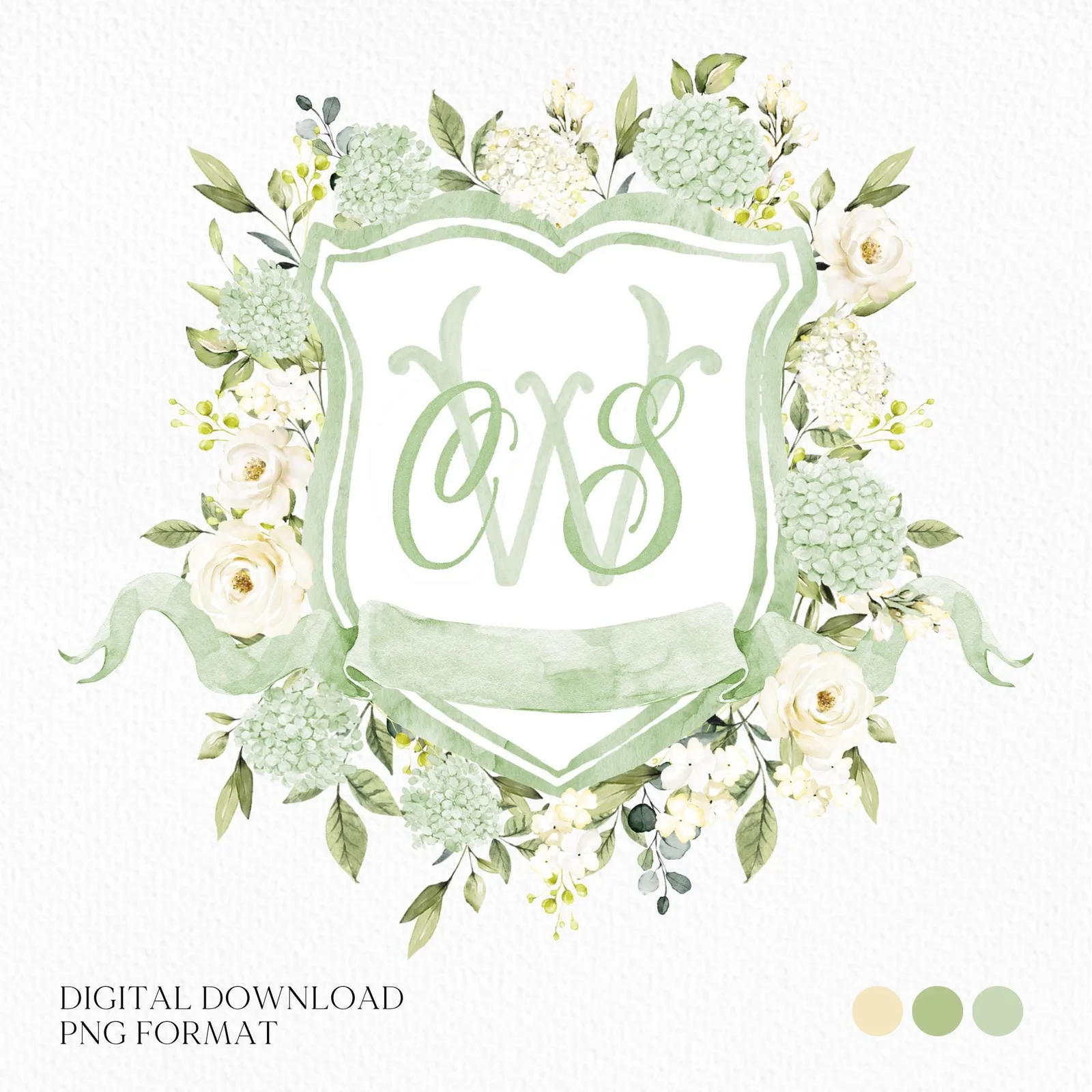 Green Hydrangea Flower Wedding Crest