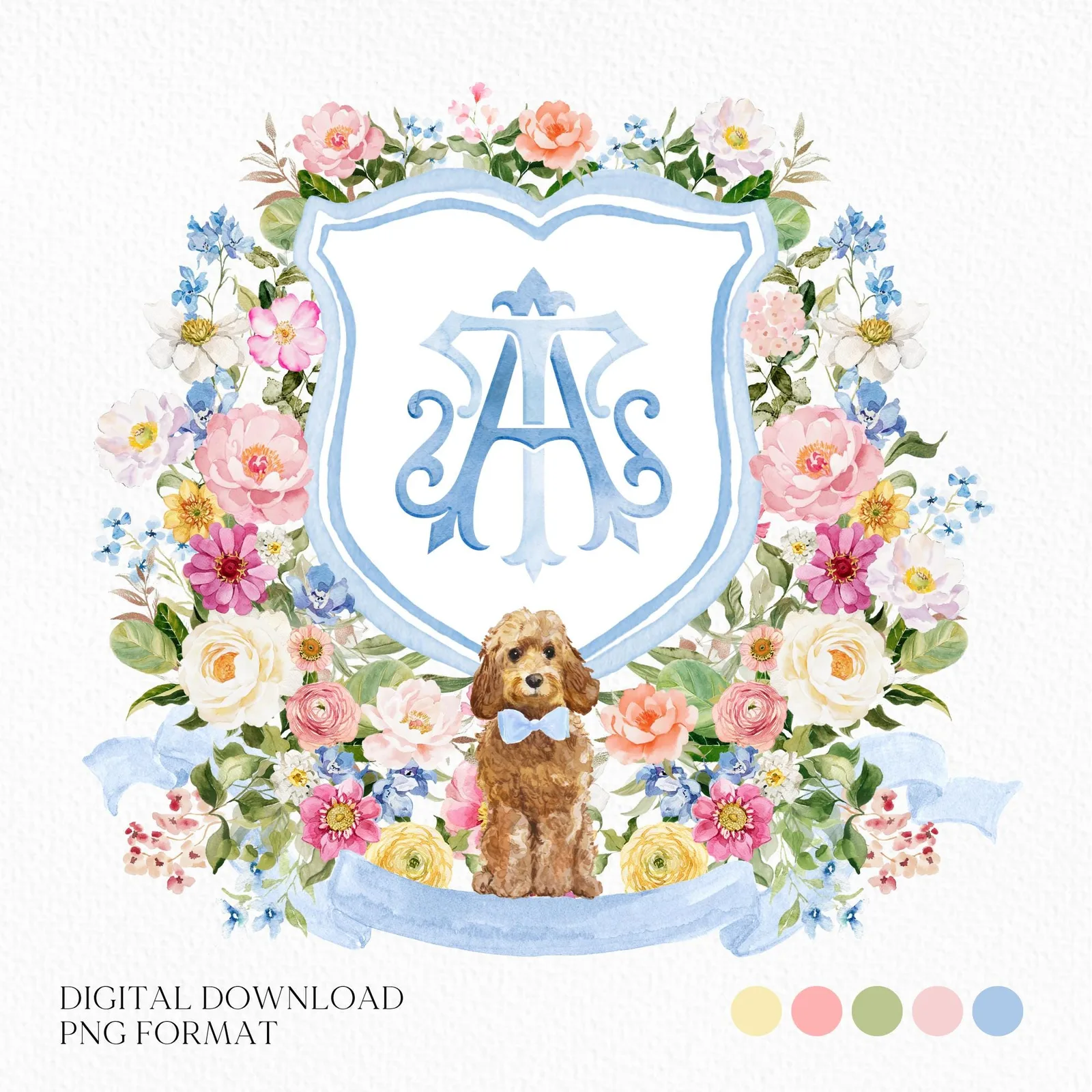 Wildflowers Bright Floral Colorful Watercolor Wedding Crest